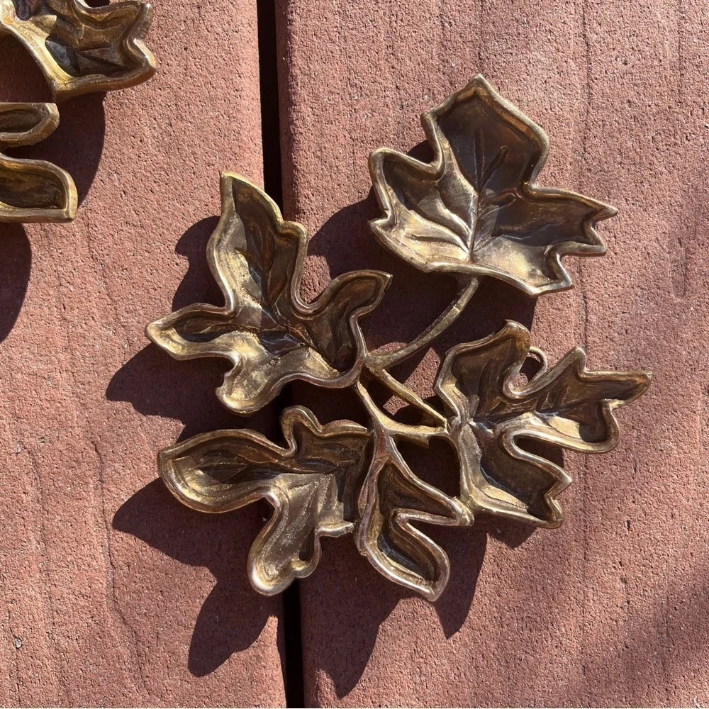 Vintage Brass Leaf Wall Plaques, 1970's Mid Century Brass Leaves, Set of 3